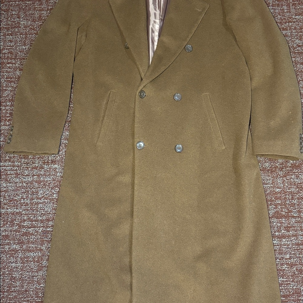 Valentuomo Men's cashmere/wool long Brown Double-Breasted Coat men’s dress coat - Picture 4 of 16